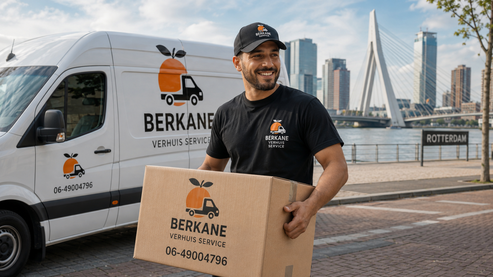 Berkane verhuizer met doos in Rotterdam